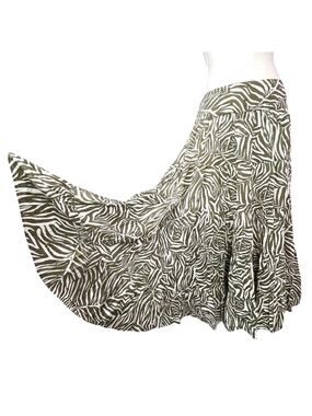 100% Cotton Zebra Skirt 8 Olive Green White Maxi Long A-Line Full Tiered